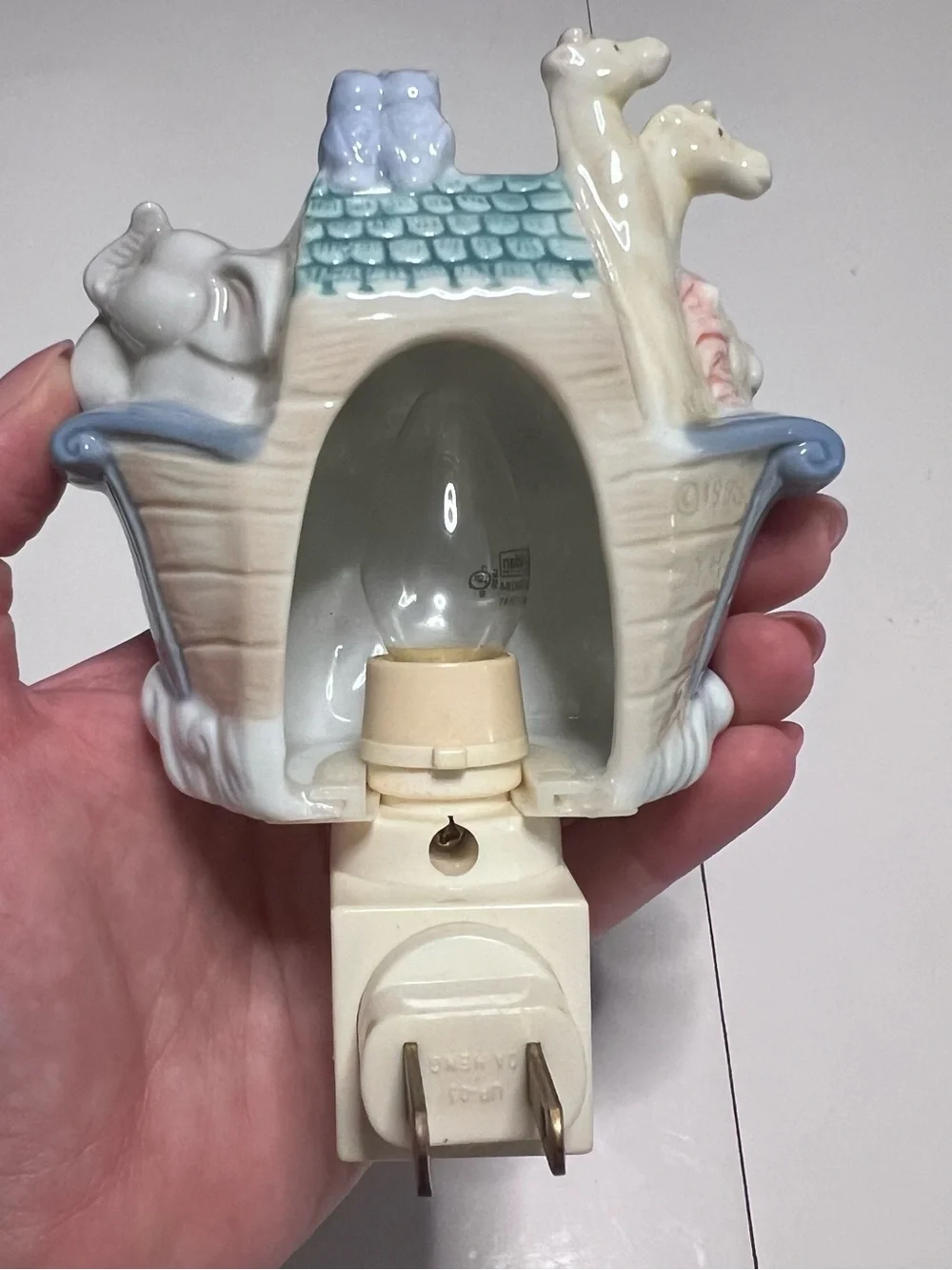 Ceramic Noah's Ark Night Light in Pastel Blue and Cream
